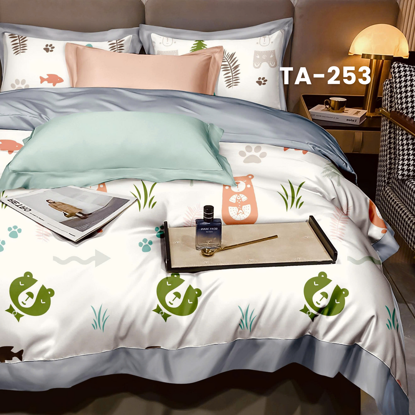 Set ga giường gồm : 1 vỏ chăn, 1 drap bọc và 2 vỏ gối