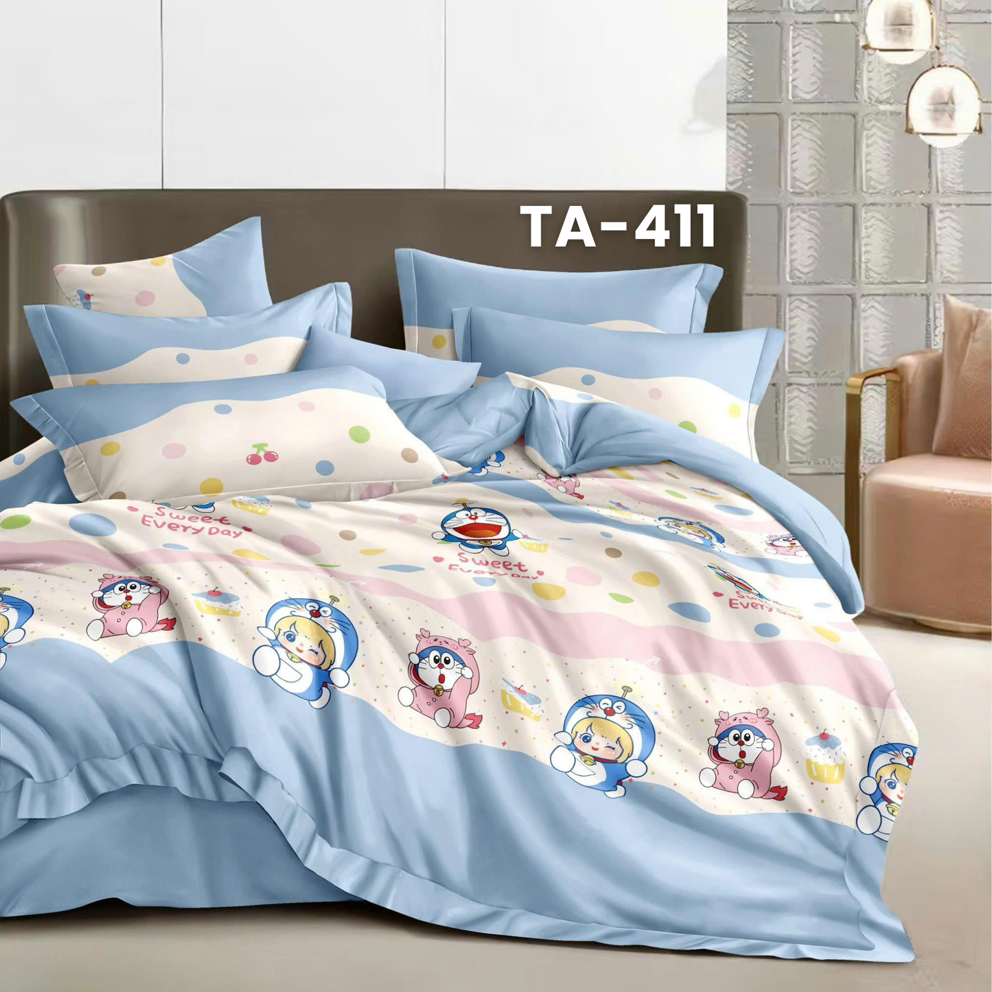 Set ga giường gồm : 1 vỏ chăn, 1 drap bọc và 2 vỏ gối